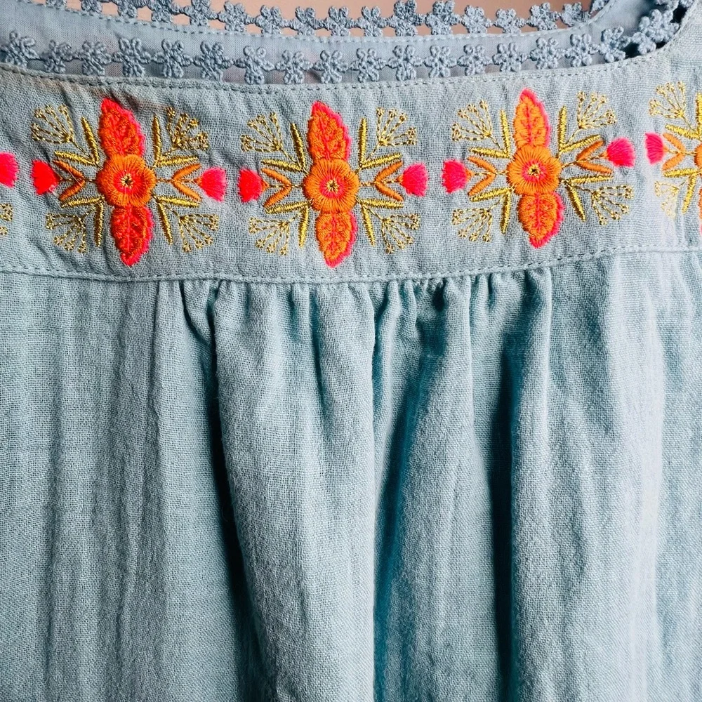 Boden Shirt Women's blouse Clemmie Embroidered Cotton Peasant Top blue gold pink - Picture 6 of 8